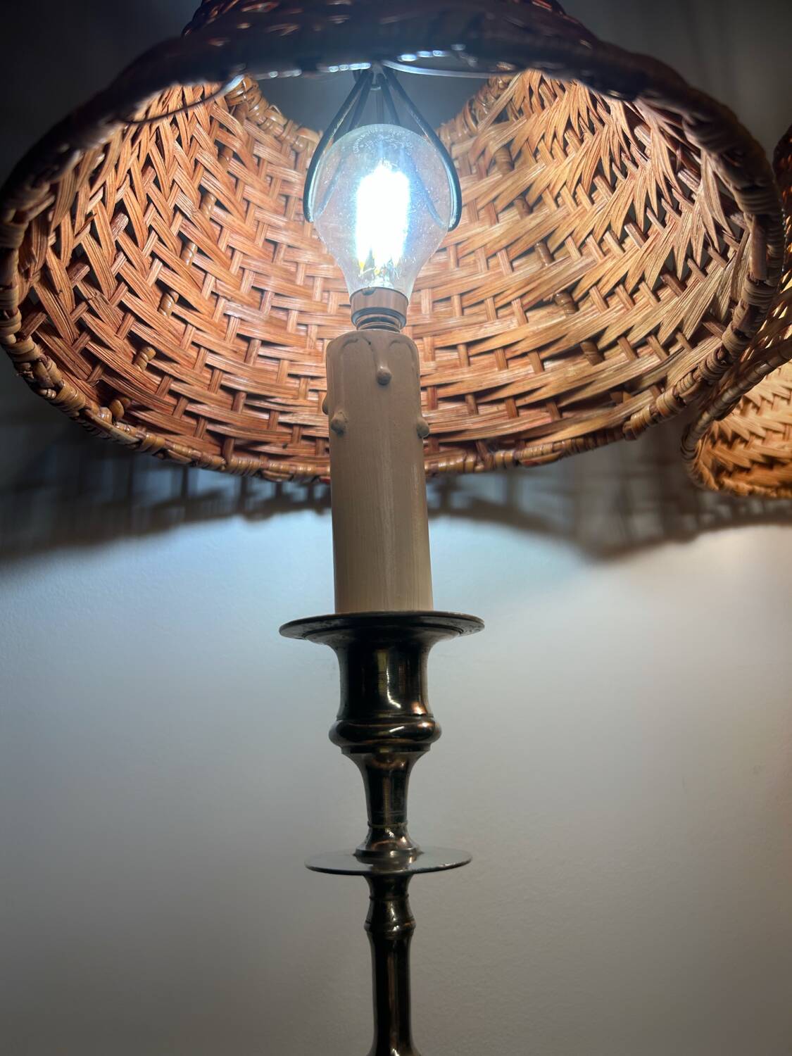Old rattan candle holder lamps (X2)