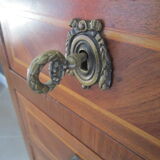 Meuble semainier ancien en bois marqueté et ornements bronze
