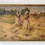 Oil on canvas by Geffroy women at the harvest early 20th century