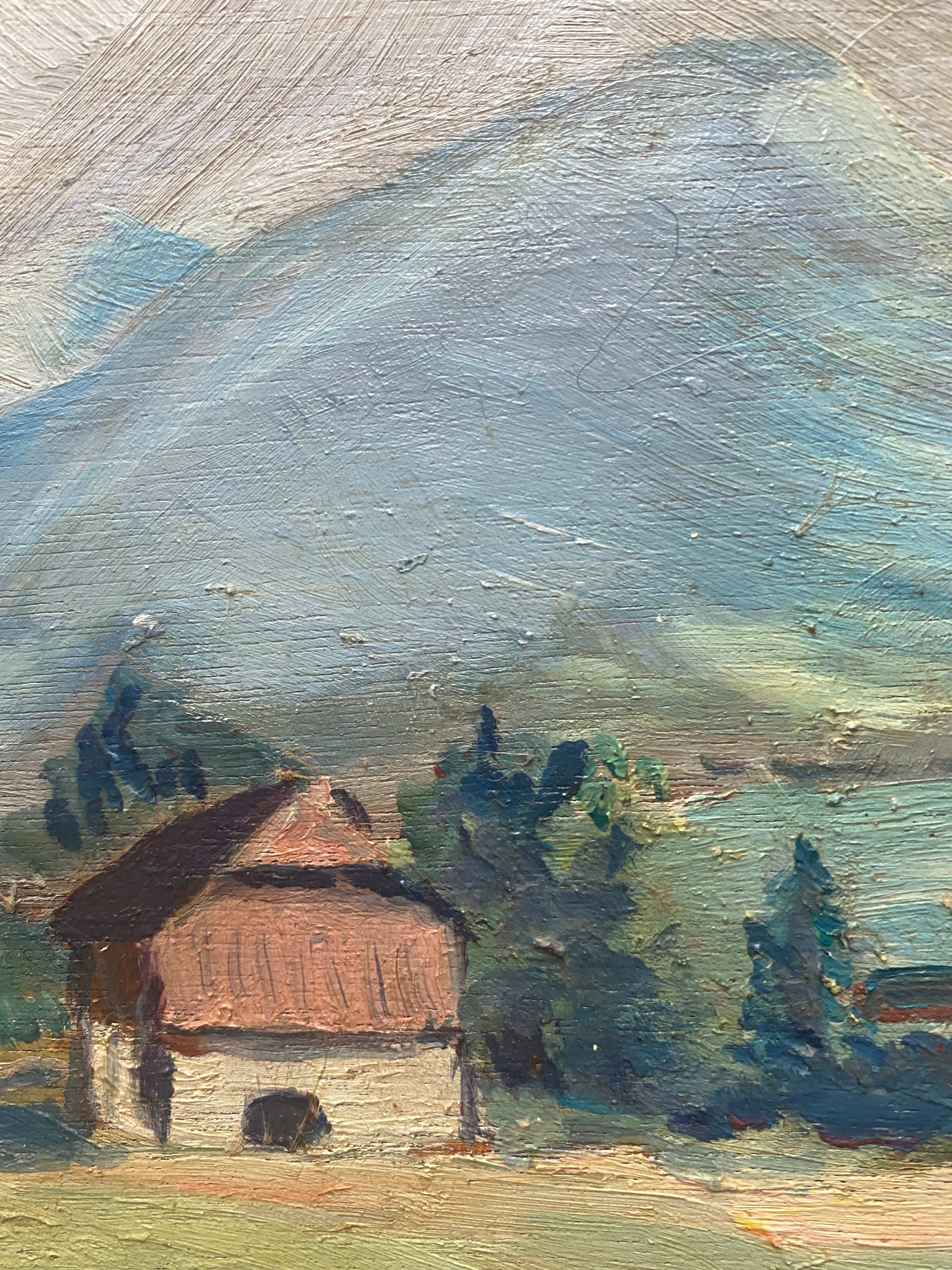 Painting "Mountain landscape" signed Sampic, artist of the Yonne 1950