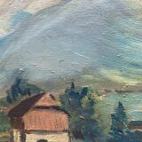 Painting "Mountain landscape" signed Sampic, artist of the Yonne 1950