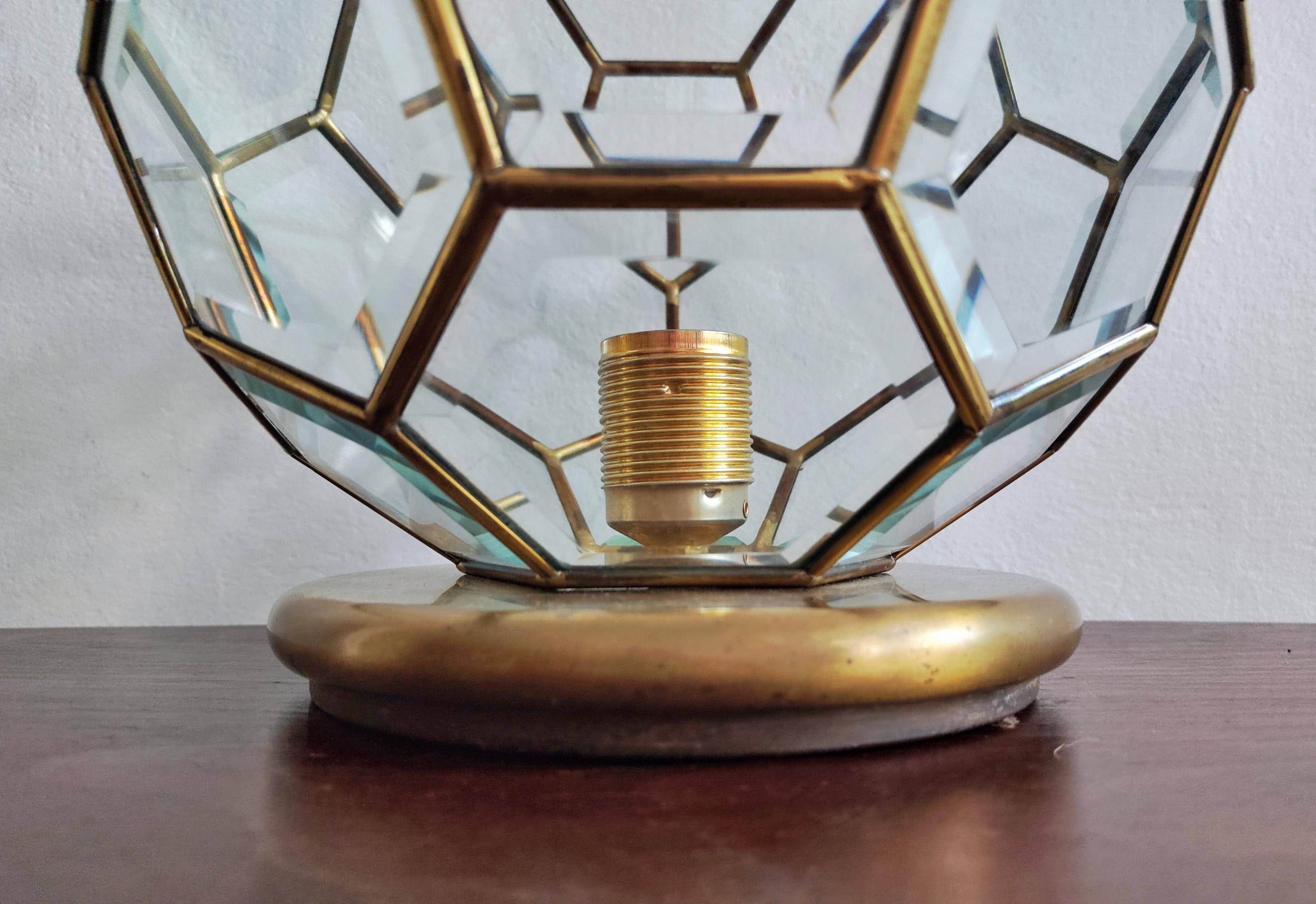 Adolf Loos style lamp in brass and faceted glass from the 1950s.