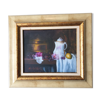 "nature morte au pichet blanc" acrylique originale sur toile