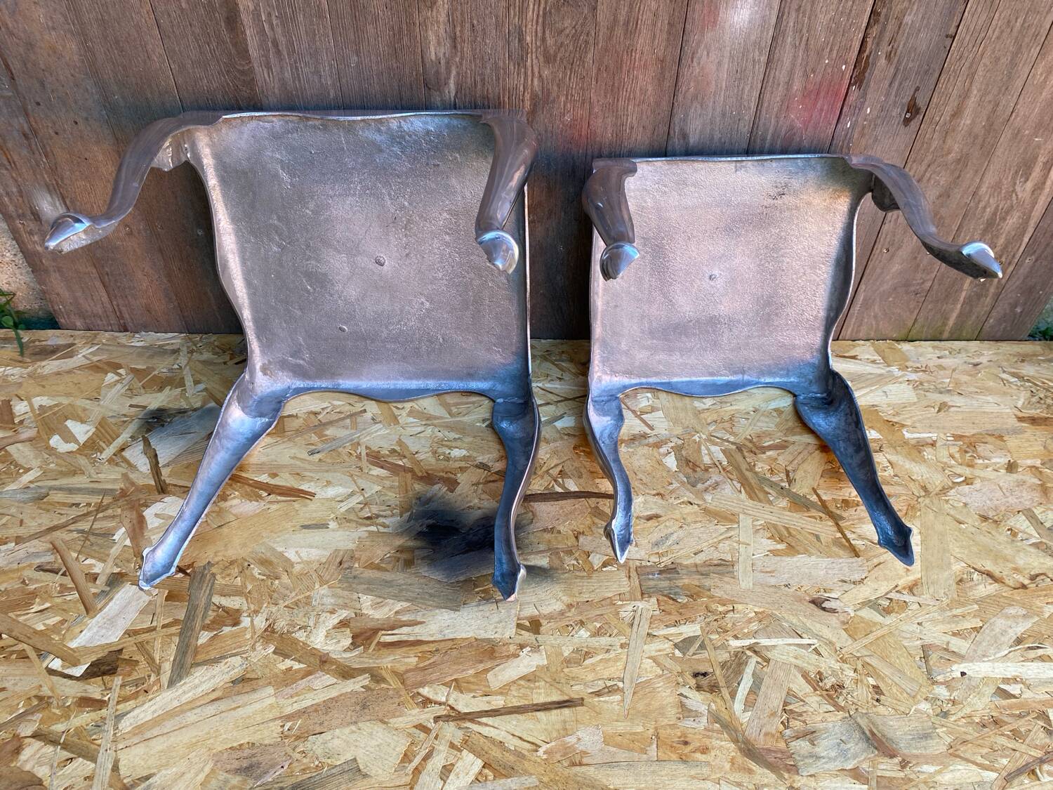 Pair of Louis XV Style Nesting Coffee Tables in Vintage Polished Aluminum
