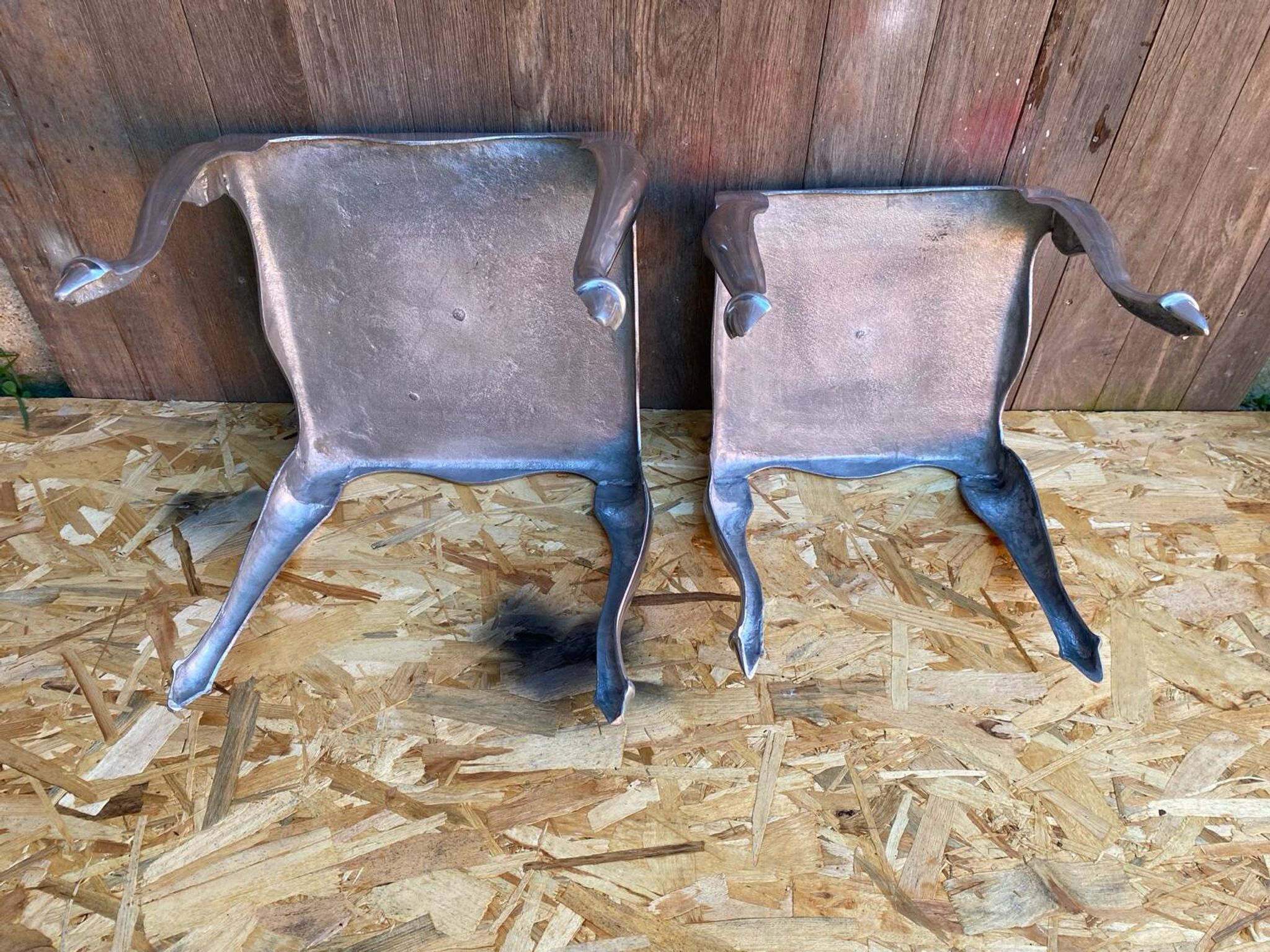 Pair of Louis XV Style Nesting Coffee Tables in Vintage Polished Aluminum