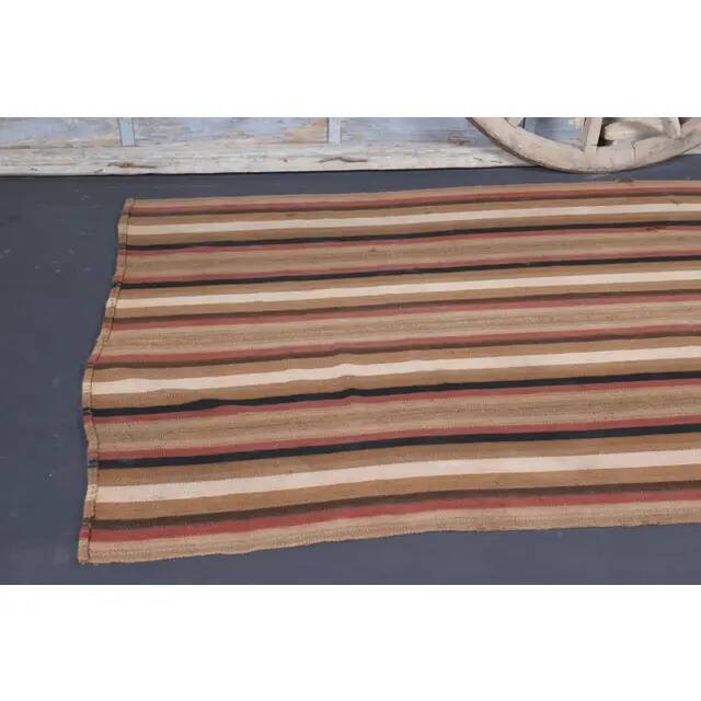 Vintage Turkish Hand-Knotted Wool Cotton Brown Kilim Runner 145x296