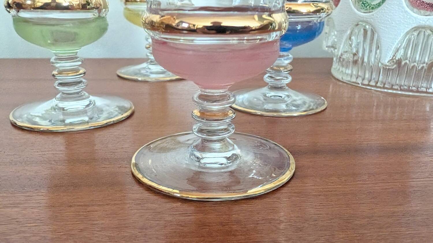 7 multicoloured stemmed glasses from the 1950s