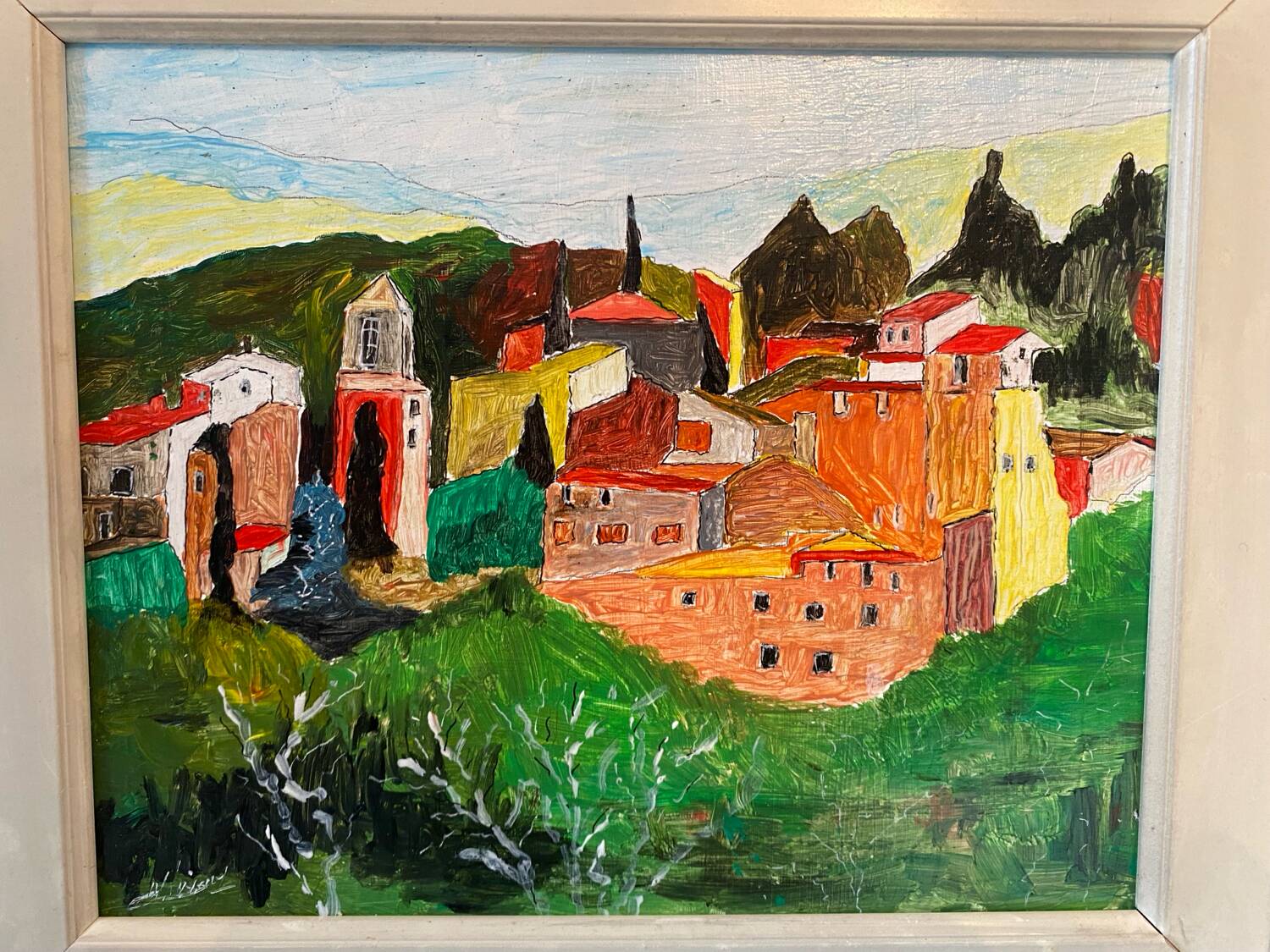 Signed village landscape