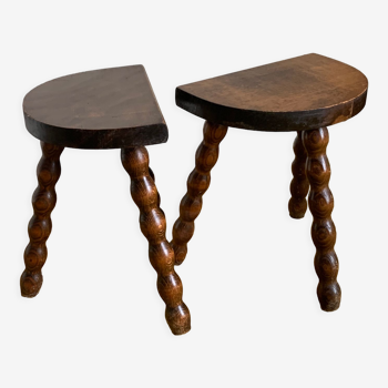 Duo of tripod half-moon stools