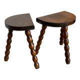 Duo of tripod half-moon stools