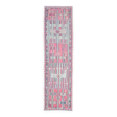 Tapis couloir vintage turc Oushak fait main en laine et coton rose des années 1970 105x360