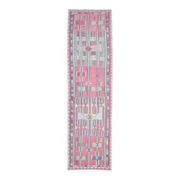 1970s vintage Turkish Oushak handmade wool cotton pink runner rug 105x360