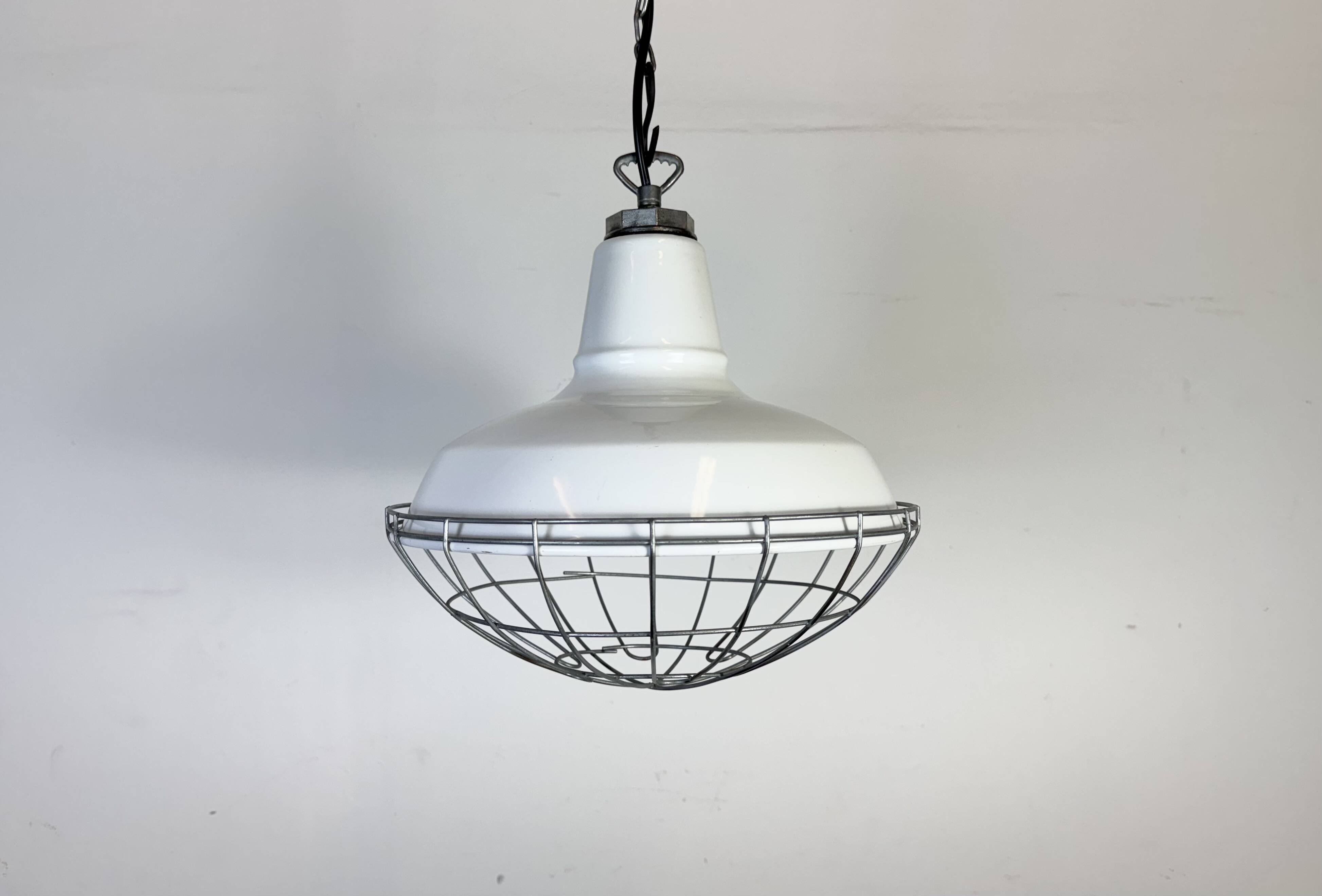 Industrial White Enamel Factory Pendant Lamp from Benjamin USA, 1960s