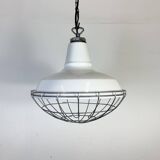 Industrial White Enamel Factory Pendant Lamp from Benjamin USA, 1960s