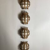 Set of 2 Danish large wood veneer and fabric wall sconces, 1970s
