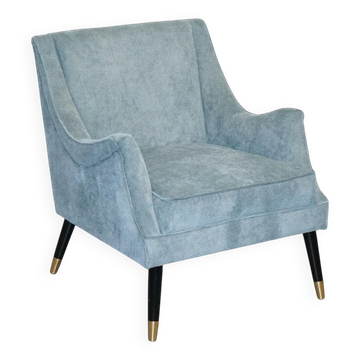 Pale Blue Velvet Armchair with Black and Gilt Legs