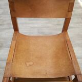 Armchair in solid elm and leather Maison Regain 1970