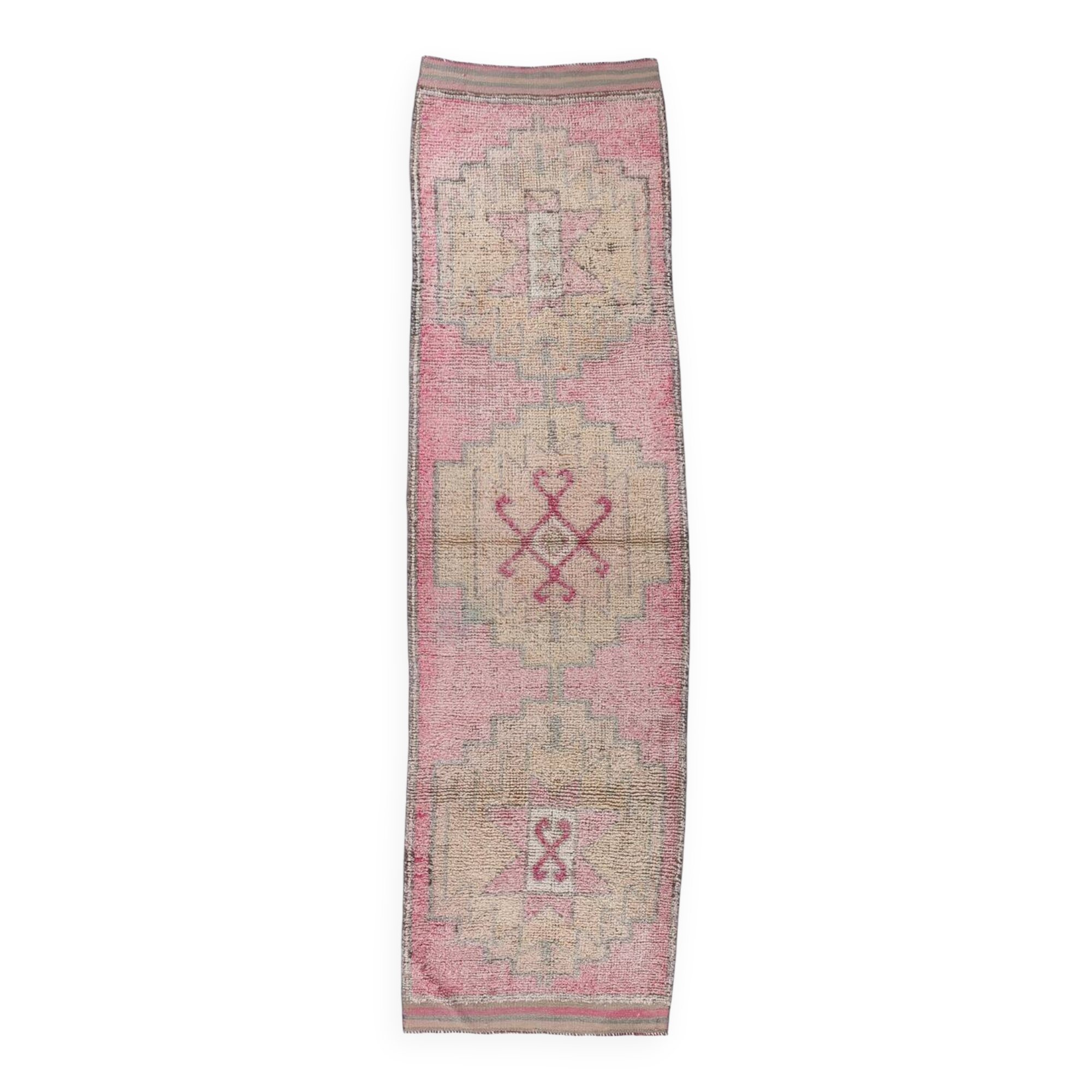 Tapis de couloir Oushak rose pâle