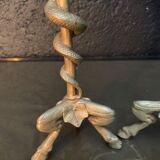 Pair of candlesticks with snakes, gilded bronze 19th century