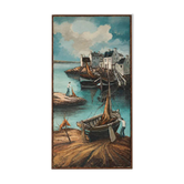 Old painting on canvas signed G. Denis – Fishing port and sailing boats – Marine