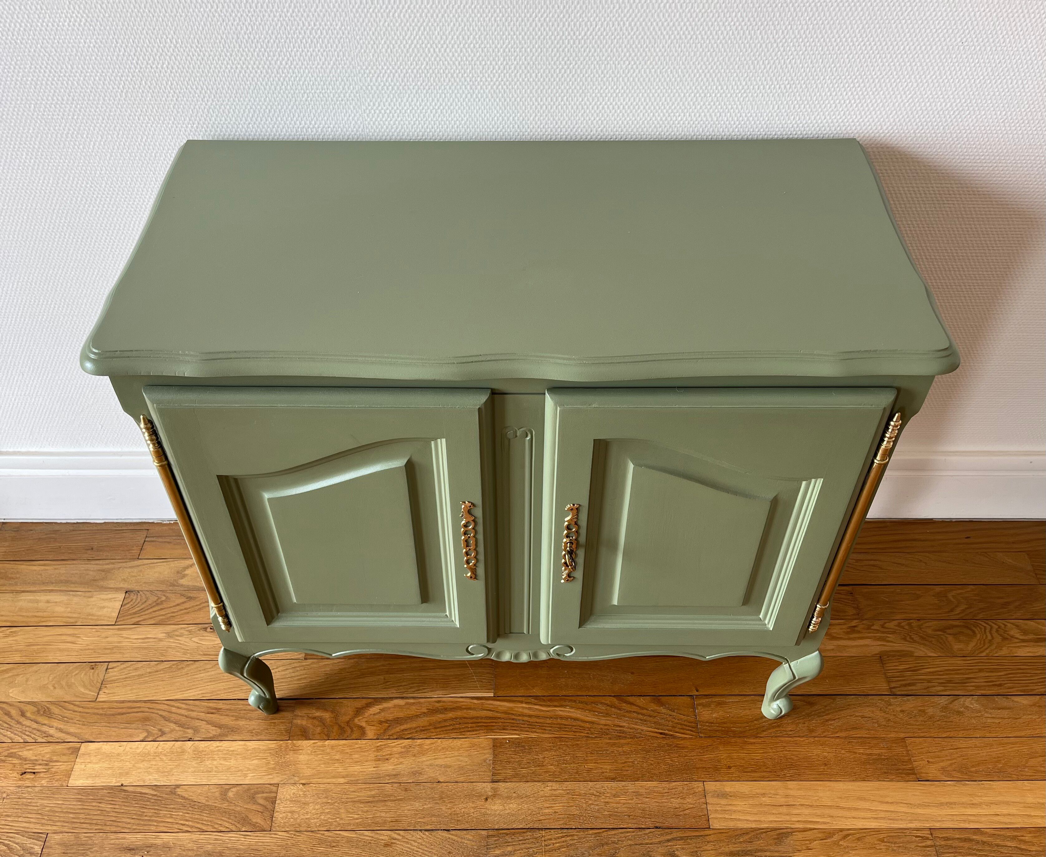 Louis XV style buffet — sage green, brass, cabriole legs