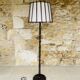 Vintage Floor Lamp Turned Wood, Bamboo Rattan Circa 1950s
