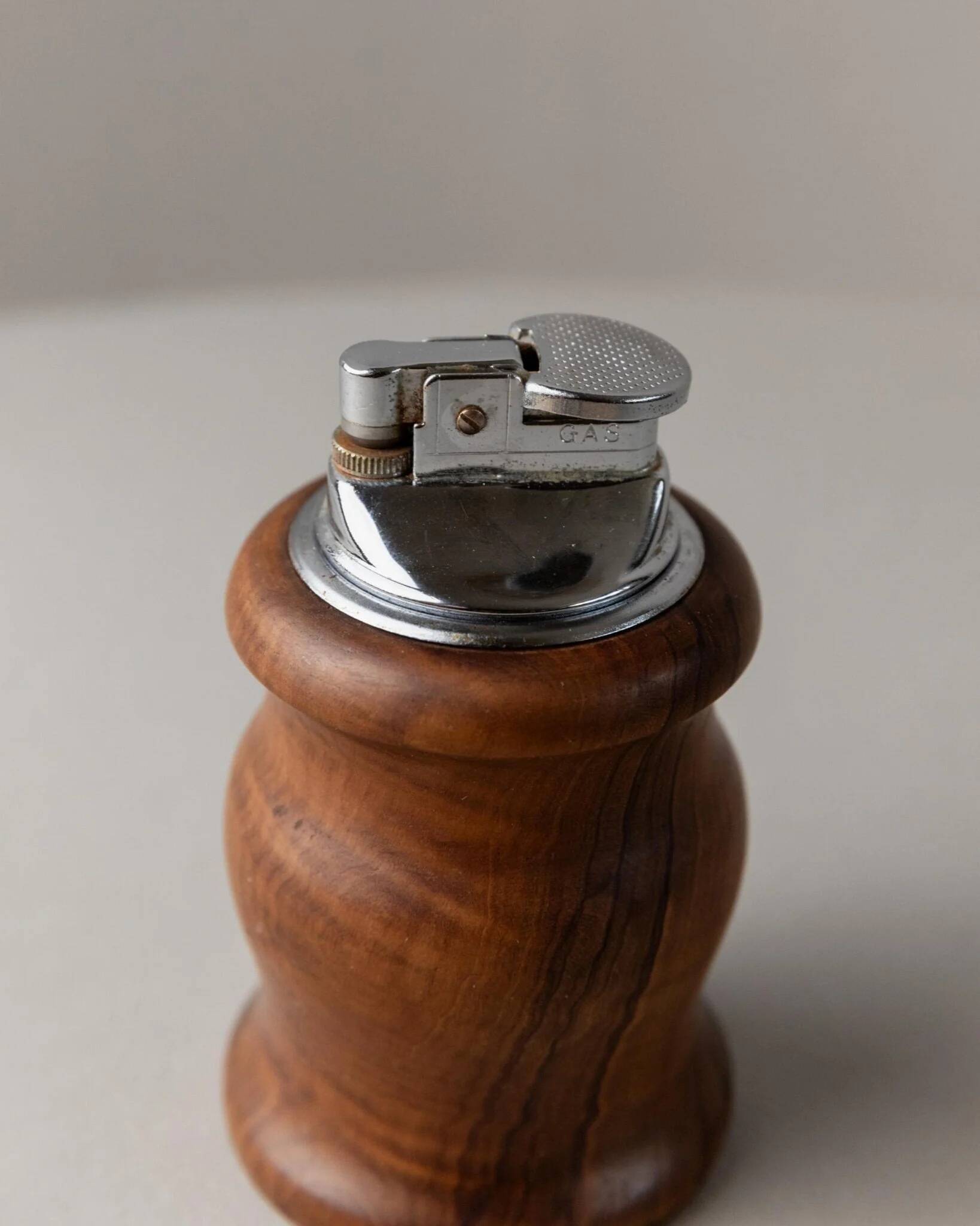 Brown Wood Vintage Lighter with Curved Italian Design, 1960s Table Accessory - Refined Gift