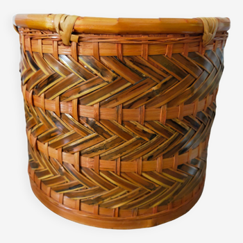 basket cache pot rattan and bamboo vintage French boho of the 60s/70s / old planter in