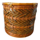 basket cache pot rattan and bamboo vintage French boho of the 60s/70s / old planter in