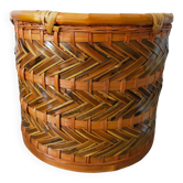 Panier cache pot en rotin et bambou boho vintage français des années 60/70 / ancienne  jardinière en