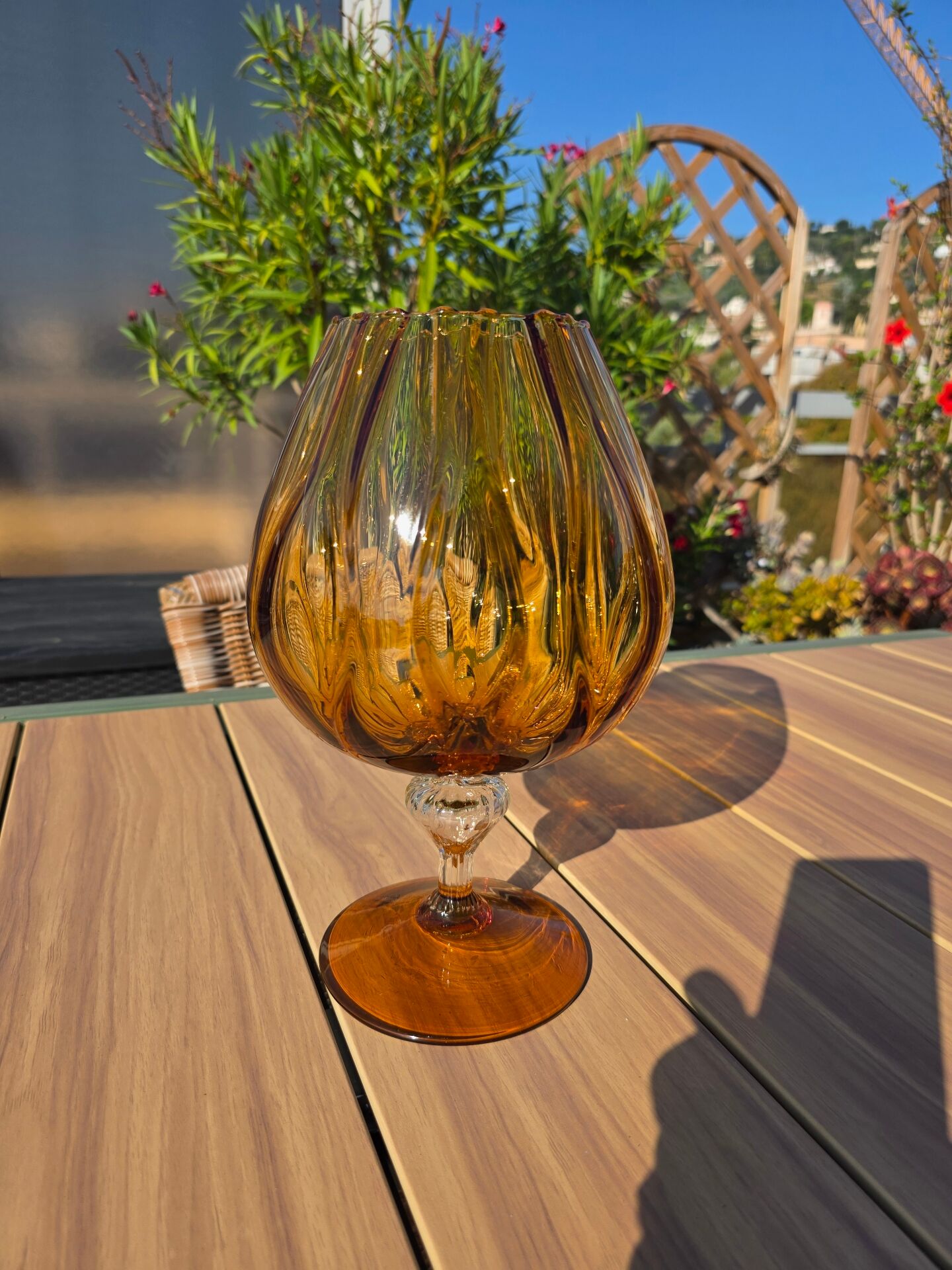 Giant glass 31 cm Empoli blown amber vintage