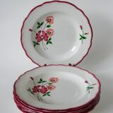 Set of 7 Salins soup plates with serrated edges with flowers 1950
