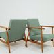 Pair of vintage long chairs mint green bouclé 1970