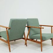 Pair of vintage long chairs mint green bouclé 1970