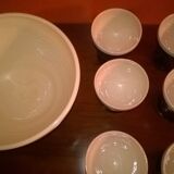 1 bowl and 6 cups, turned by a potter, enamelled