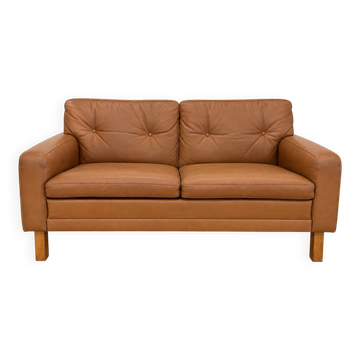 Canapé 2 places en cuir cognac Peem Oy scandinave des années 1960.