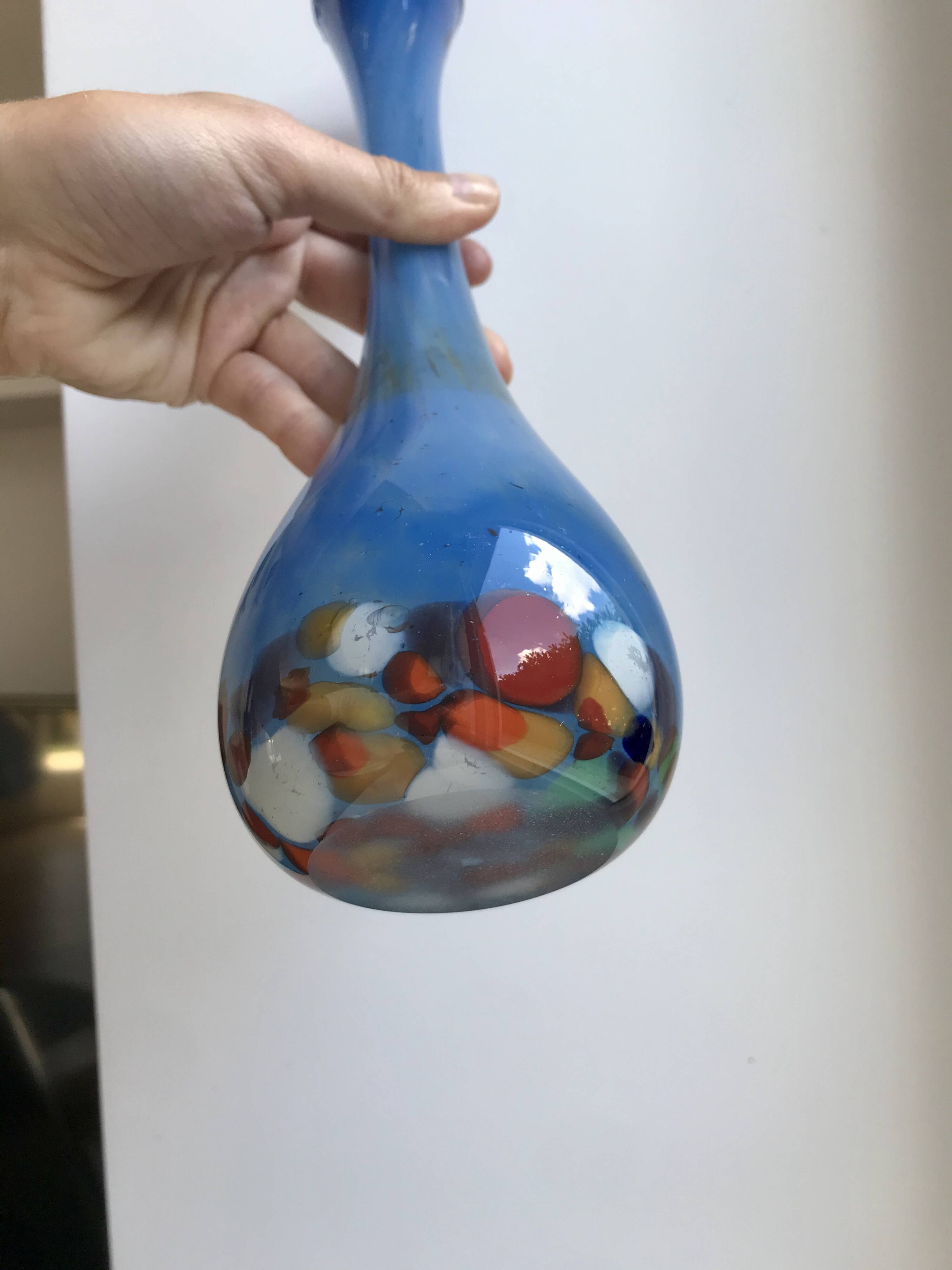 Colorful blue Murano blown glass vase 60s-70s