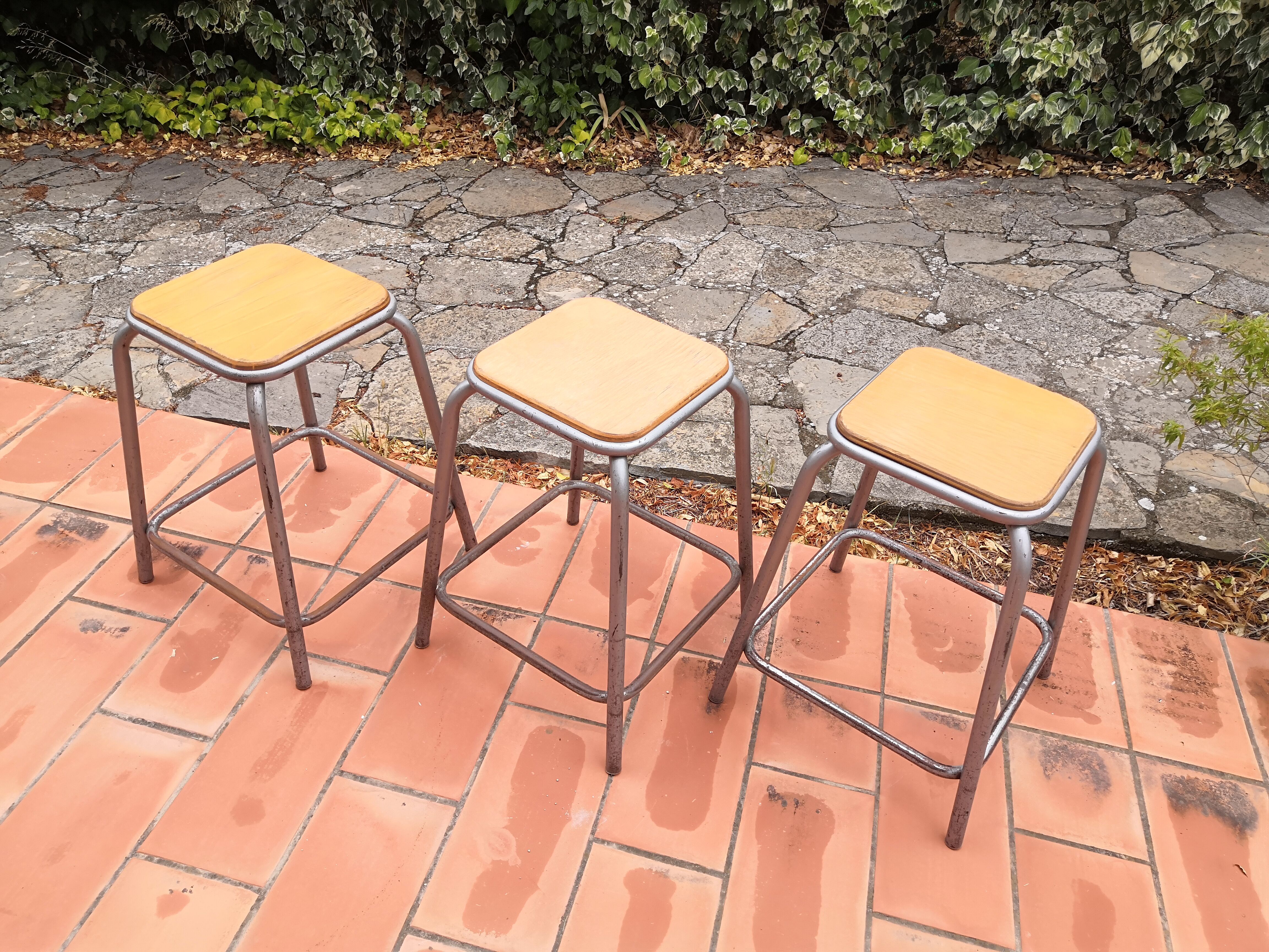 Industrial metal stools from the 60s set of 3