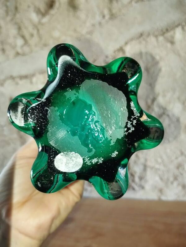 Vase Murano – Verre soufflé sommerso – Jaune et vert – Années 60–70 –