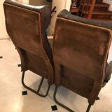 Vintage 1950s leather double-plane bus armchairs