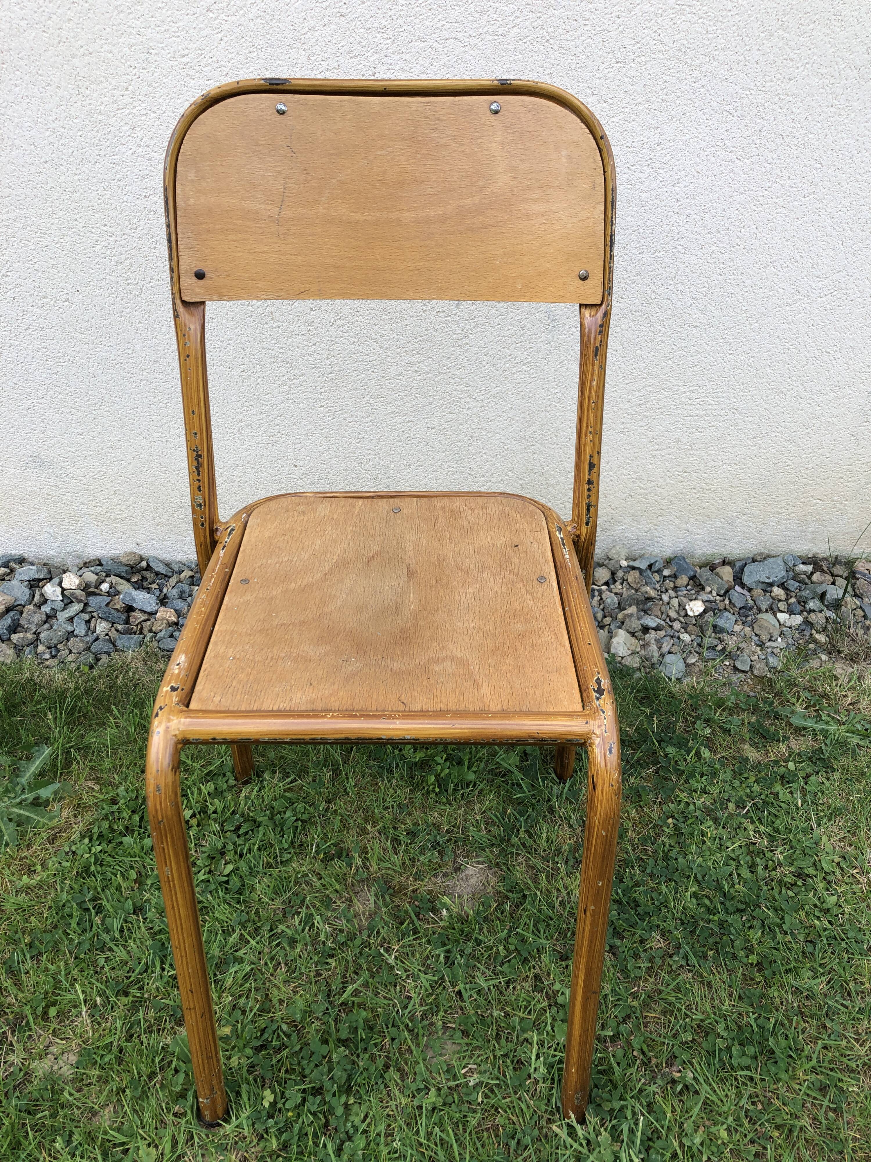 School chair brown vintage wood and metal painted wood way