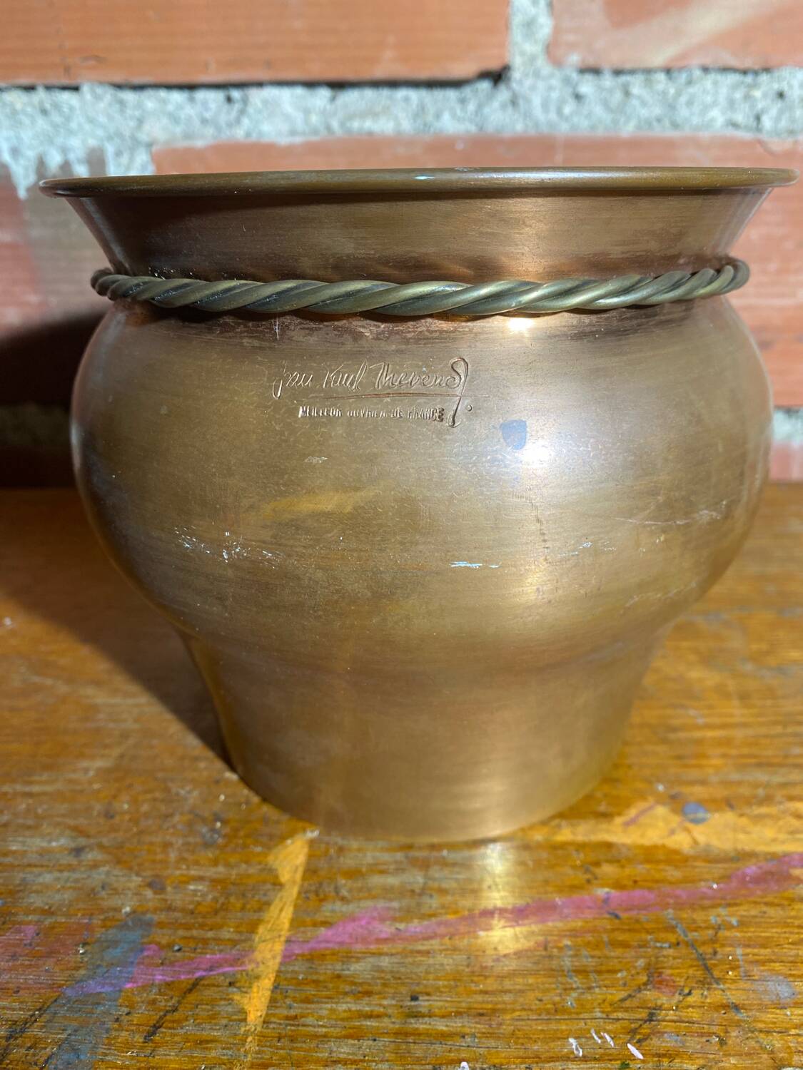 Antique Jean Paul THEVENOT Copper & Brass Planter Made in France Vintage