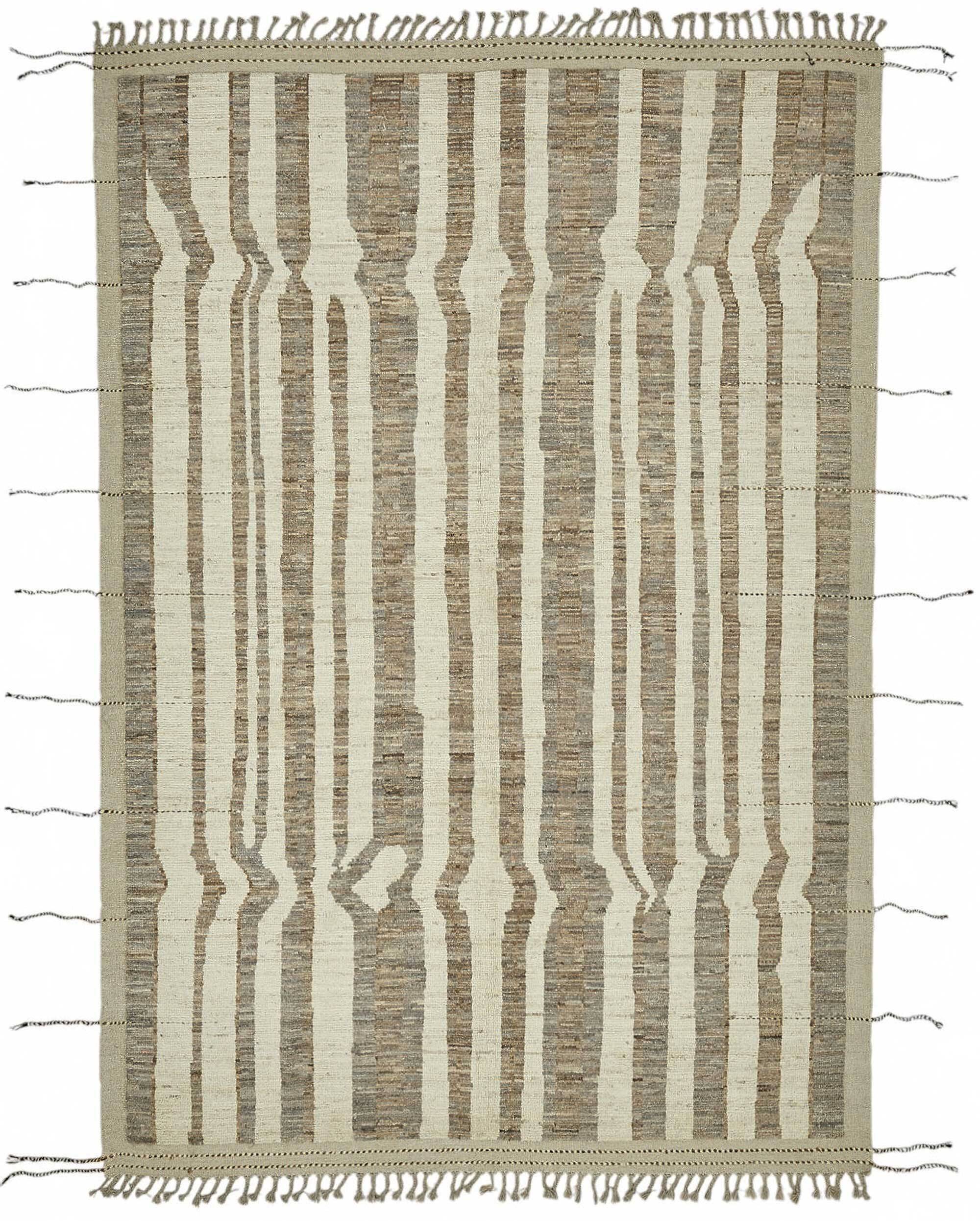 Hand-Knotted Tribal Unique 205 cm x 302 cm Beige Wool Carpet