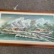 Original Italian painting Antonio Ponticelli oil on canvas landscape 140x82c
