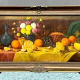L.Maes. Still life with flowers and fruits. Large format.