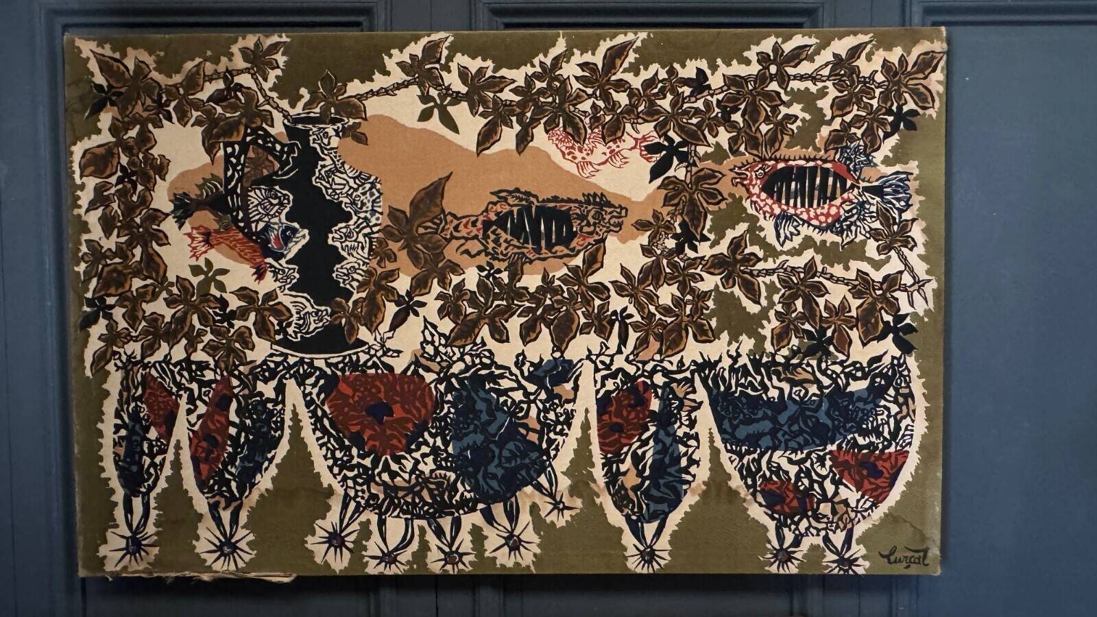 Tapestry panel on cotton by Lurçat, 1960, aquarium decoration