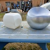 2 vintage mobo and dupont stools or poufs