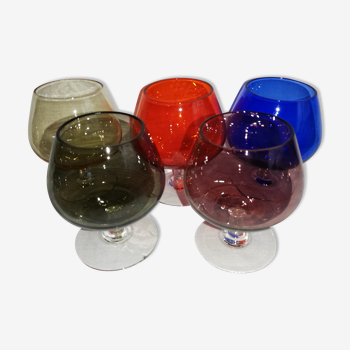 Series of 5 colored vintage glasses.