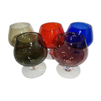 Series of 5 colored vintage glasses.