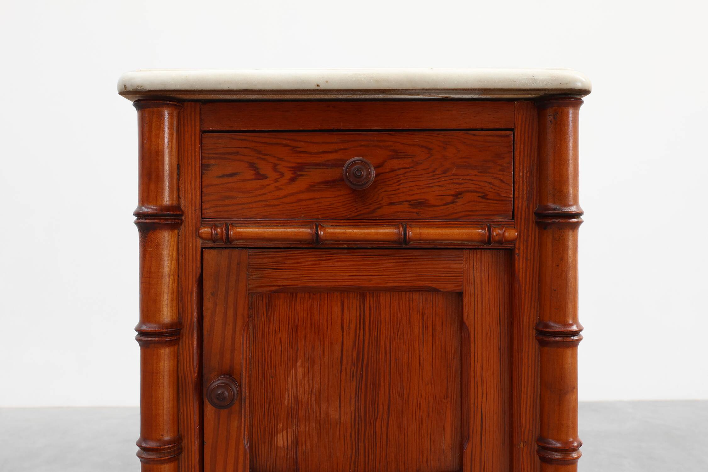 Late 19th century Faux bamboo and marble bedside table, France